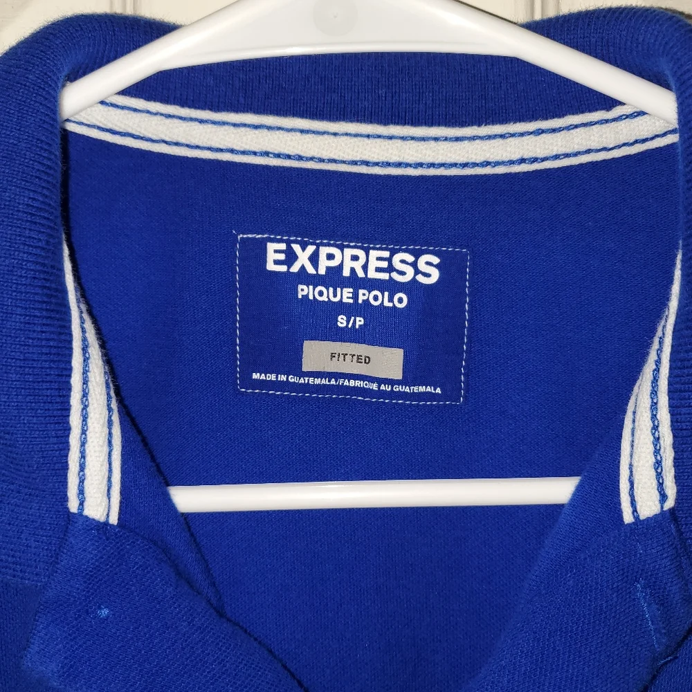 Express Men's Size Small Royal Blue Fitted Pique Polo - Picture 2 of 3